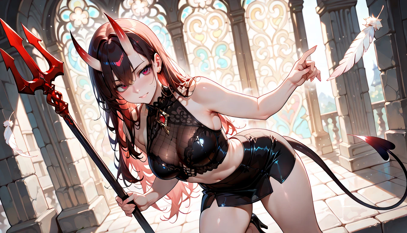 Brown haired Minotaur Blue-eyed beautiful boy Cow horn Cow earless Have a battle axe long hair Crossdresser Wearing a jacket