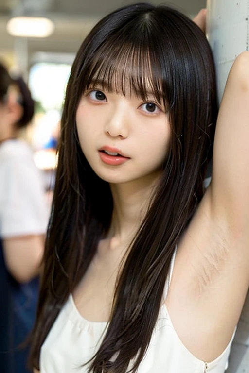 real girl pictures，timid, young and cute，A 15-year-old Japanese beautiful idol with a  face and cute smile, thin and short，long hair，ponytail，bangs, (thin thighs)，Completely naked，いちばんえっちなCompletely nakedアイドル総選挙，Oshi has sex on stage，Insert male genitals into female genitals from the front，beautiful nipples，Spotlight，Lots of fans