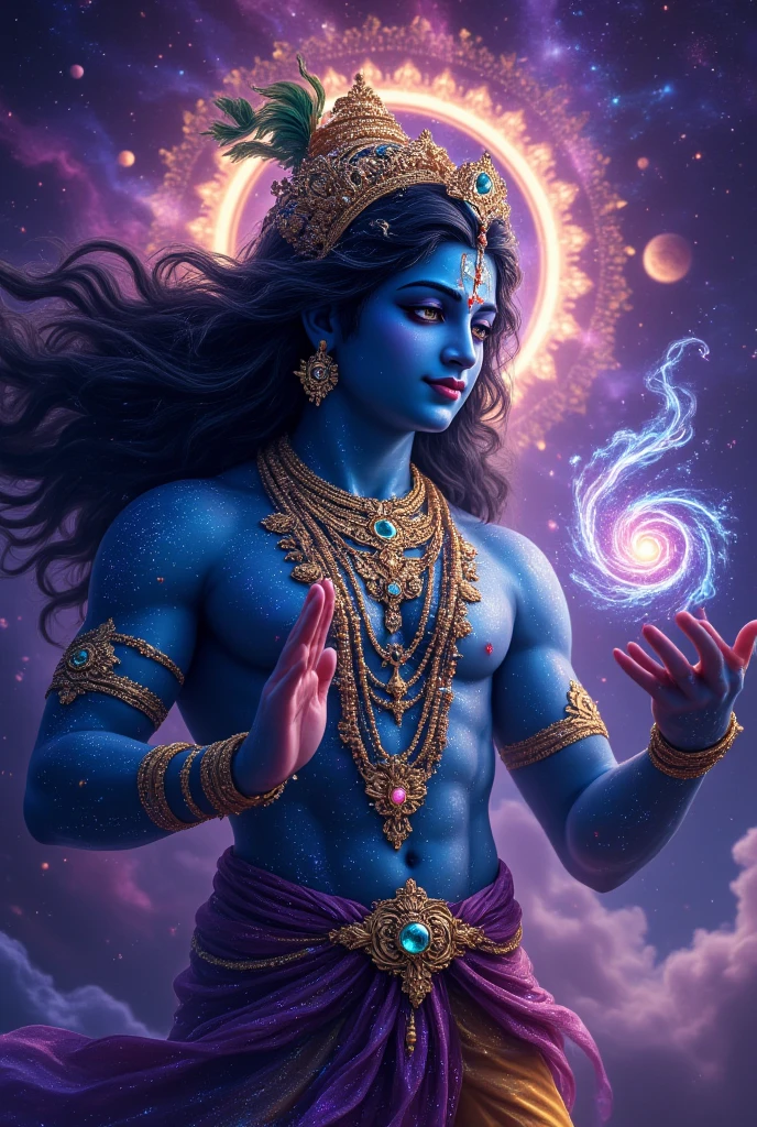 Lord Shiva、​masterpiece、top-quality、Third eye on the forehead、blue skin、Dance of Destruction、