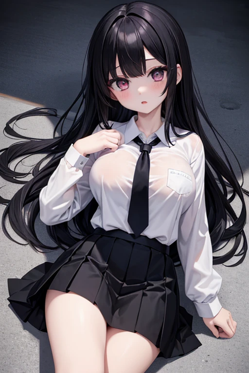 1girl, solo, suspender skirt, sleeveless shirt, garter straps, 
,miniskirt, black necktie, groin, belt, arms at sides, small , bare arms, crop top, long hair,bow-shaped hair, white thighhighs,