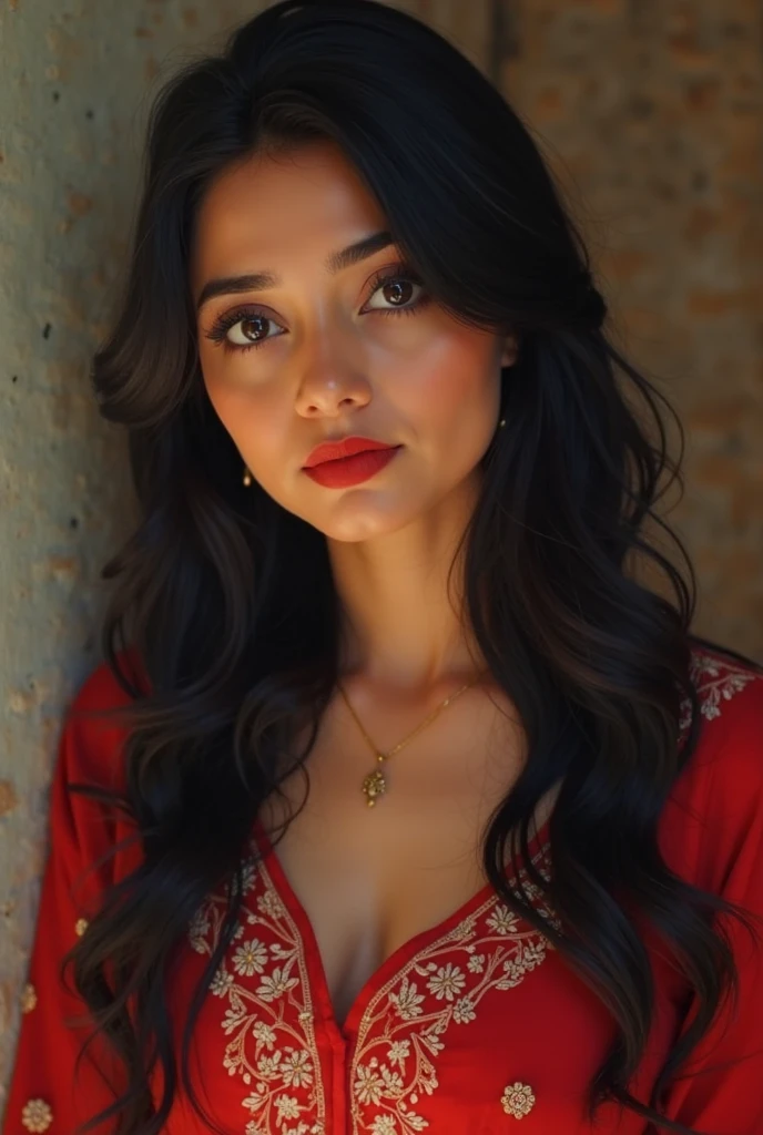 (close up, Face portrait, editorial photograph of a 30 year old dusky brown indian woman with long black hair), long oval shaped face, red lipstick, (highly detailed face:1.4) (smile:0.7) (background inside dark, seductive posture, moody, private study:1.3) POV, by lee jeffries, nikon d850, film stock photograph ,4 kodak portra 400 ,camera f1.6 lens ,rich colors ,hyper realistic ,lifelike texture, dramatic lighting , cinestill 800, natiral light from windows, woman with heavy breasts and clevage, full wet, with long flowing hair, black eyes, with flowing capes, c-cup breast, wearing silk saree, perfect composition, hyperrealistic, super detailed, 8k, high quality, trending art, trending on artstation, sharp focus, studio photo, intricate details, highly detailed, looking at the Camera, lusty look, brown skinned, natural makeup, dramatic ligting, red lips, Dusky brown skinned woman, detailed skin texture, seductive look, chubby boddy, huge Clevage visible, low angle shot, bended posture,