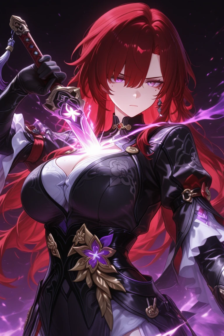score_9, score_8_up, score_7_up, score_6_up, score_5_up, score_4_up, source_アニメ, tomboy girl, long hair, Bust Cup B , open-chest outfit, Guillotine Cross Set, breastplate, waist armor, Armor, red hair, metal hair accessories, red eyes, Sparkling eyes, Make Potions, ขายยา Potions, Right hand holds Potions , Potions glass bottle, skull shape, clear glass, crystal Potions, clear red, light particles, Magical light
