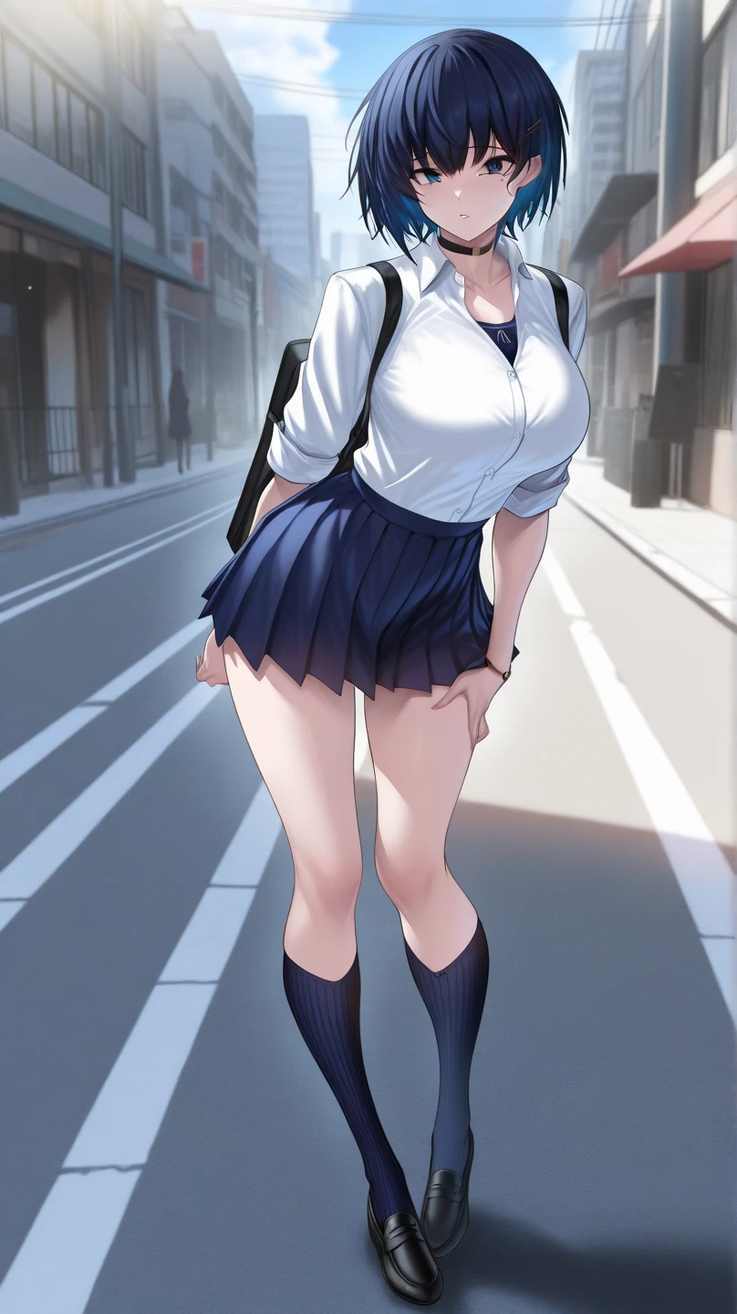 (全nakedで),naked,(With a big grey scarf around her neck),Look down,tits,Nipples,belly button,Schoolyard,loafers,White loose socks,Hime cut,Long Hair,bag、cel animation,raffed Asian , Surreal school girl, High school girl posing, Surreal school girl, Young and thin gravure idol, Young Sensual Gravure Idol, Asian, so beautiful, Cute school girl, Young and cute gravure idol, A real young gravure idol, beautiful Asian