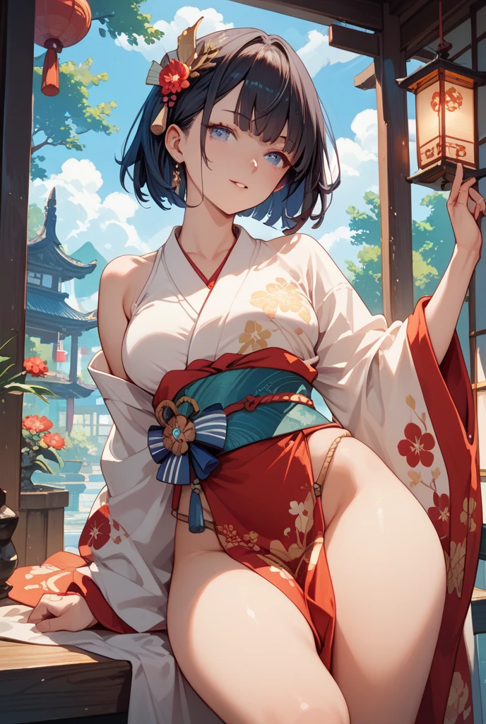 highest quality、High resolution、detailed background、cute10代の美少女、two women、brown hair、bob cut、braided hairstyles、(huge breasts:1.3)、realistic、perfect body line、 pink floral embroidered panties、No bra、cute巫女服、light colored glasses、Glasses、 happy look、smile、sexual expression、Calm atmosphere、 shrine maiden、participate in rituals and festivals、 Perform sacred rituals to offer prayers and blessings in front of the shrine together with the shrine.'chief priest and priests.、 Guide the worshipers、Explaining the rules and etiquette of the shrine.、 It plays the role of supporting worshipers so that they can worship properly.。.、 Seasonal events and events are held at the shrine..、May be involved in planning and management、 Preparation and practice for festivals and kagura、Helping the chief priest and priest at the shrine.、 Shrine management and ritual preparations、Day々business support、 The role of the shrine maiden、This is an important role deeply involved in the maintenance and development of shrine beliefs and festivals.。.、 Activities and services at sacred sites are open to the public..々we are expected to show appreciation and respect、 cute