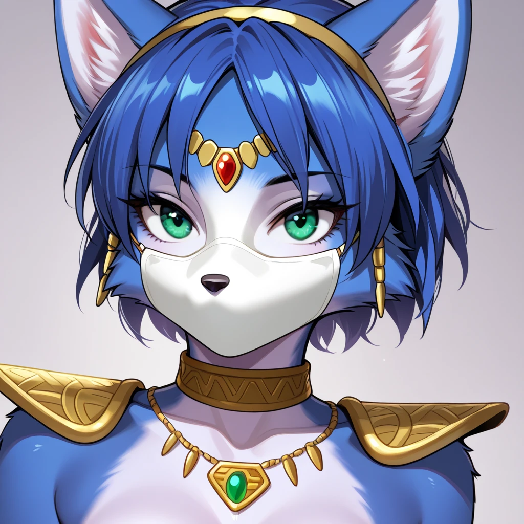 A beautiful and detailed (sweet portrait) wa ((krystal)), Star Fox krystal, sslim, green eyes, medium breasts, (((Long blue hair 1.3))), Decollete, look up, anthro, furry, Uploaded E621, detailed fluffy fur, (wa Fluff-Kevlar, Bayard Wu, personalize me, Pino Daeni), detailed face, (fluffy), 1 girl, alone, Sweet young girl, long blonde hair with black highlights, black eyeliner, black mascara), wear sexy gothic clothes, hochper body shot, winks, Grinning