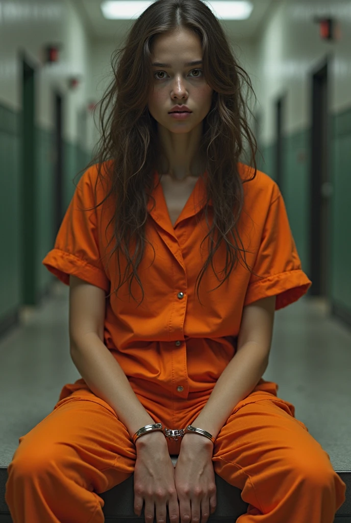 Girl
2
Brunette
Caucasian
Orange prison uniform
Prison yard
Handcuffed