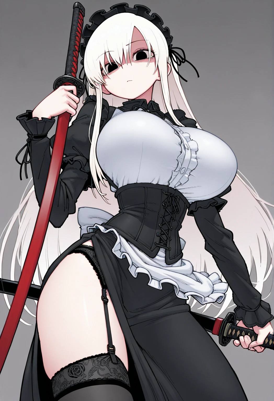 ((((Masterpiece)))), beautiful details, perfect focus, smooth 8K wallpaper, 4320p, high resolution, exquisite texture in every detail, perfect eyes very high detailed, perfect pupils, sclera_eyes_detail, eyes:1.2, human anatomy correct, pastel, hyper_detailed:1.5, (masterpiece), (picture-perfect:1.4), 4k, UHD, high_resolution, very_high_resolution, (((1 girl elf))), (18 years old), solo, long hair, heterochromia eyes, red_blue eyes, breasts, skirt, gloves, ((((well drawn and drawn hands: 0.8))), dress, bare shoulders, ((((gigantic_breasts)))), outdoors, white hair, choker, black gloves, belt, black skirt, clothes lift, black dress, side ponytail, thigh strap, white bra, white panties, tight black thigh high stockings, torn torn clothes, skirt lift, lifted by self, black belt, ((from_below)), 