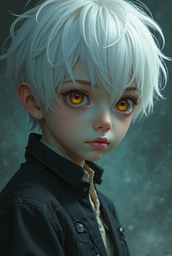 boy, with white hair, yellow eye