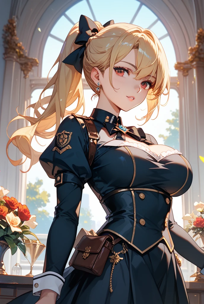 Peerless beauty,Perfect slim body,Mature royal sister face,Double ponytail curls,Knight armor,Sensual and alluring,Nice face,Full body like,4K quality,Feminine expression,Blush shyness,Star-like deep eyes,Huge breasts,A short skirt,Knife pulling posture。Overflowing bust,Fight Warcraft,SPEEDLINE,the best quality,masterpaintings,Magnificent background,On the battlefield,Clothes burst