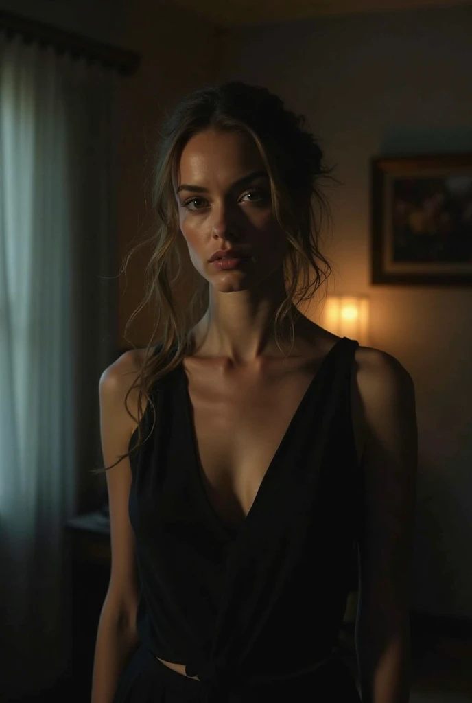 cctv footage of a large empty space, retro futurist liminal space, familiar place, being renovated, demolished, 1 woman, ballet posed, hypnotic, (two eye colors: hazel and blue),(old dark space is filled with mystery), she's contemporary blond beauty, ((she's wearing pristine clean white satin dress with bare feet:0.5) interior , realistic photo, (52% of photo is black in drawing:1.4), (everything is grimy, dirt, soiled, except woman:0.9), (woman is only clean thing:1.4) , she is confused, (early sunrise light:1.1), (Rembrandt lighting:0.9) ,(relaxed intimate photoshoot), beautiful face, (her hair is blonde and worn updo, french twist,)slight smile, intense presence, (perfect posture:1.4), cozy relaxed, catching us, beautiful hands, kind eyes, gorgeous soft warm lighting:1.4,, incredible details, ((high contrast)), (deep, darkest shadows), (shadow details:1.0), ((taken using Leica camera, aperture: f/2.3)) , hyper-realistic skin, pores, scar, mole, (shack is gritty and dusty, she's clean and pretty), healthy skin,, her arms relaxed, relaxed moment, she's in dark with natural light glow, (romantic light:1.2), radiant skin, perfectly framed face, perfect relaxed hands, perfect fingers, (perfect portrait, incredible eyes:1.1), a work of art, beautiful composition, golden ratio, contrast, masculine and feminine, old and new, inspiring, (highest quality fabric texture), every detail,Fine facial features – (Highest Quality) ,Leica camera film, High quality ○○ detailed – ○○ details ultra detailed(Ultra-fine ), Photorealistic, Extremely detailed(Extremely detailed) , (highest detail image, lens flare, realistic)○○ res – ○○ resolution ultra high res(A high resolution),playful relaxed photos