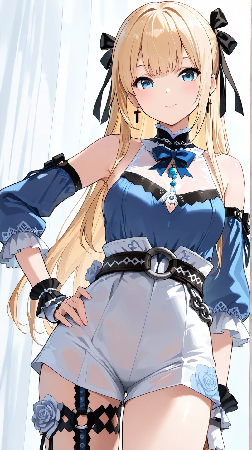 saratoga \(warship girls r\),1girl, solo, (8k, masterpiece:1.2),highly detailed,ultra-detailed,masterclass,hair_between_eyes,braid,perfect lighting,medium breasts,hair ornament,(detailed facial features),full body,long_hair,blush,feathers hair ornament,(dark blue wedding dress:1.2) night,windows,indoors,light,indoors,carpet,illustration,cowboy shot,masterpiece,best quality,(MediumBlue evening dress:1.2), blonde long hair(delicate hair),blue eyes(delicate eyes),