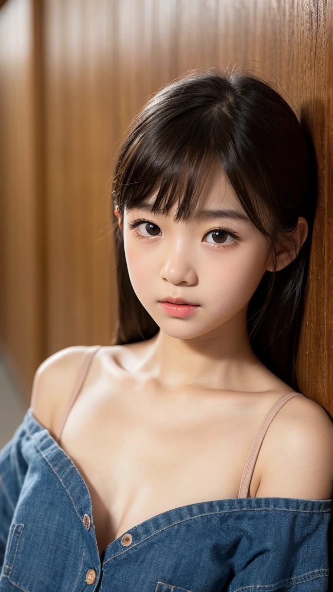 ASİAN, kimono with neckline, bra, photoshot, realisitic, baby face, 14歳, whole body