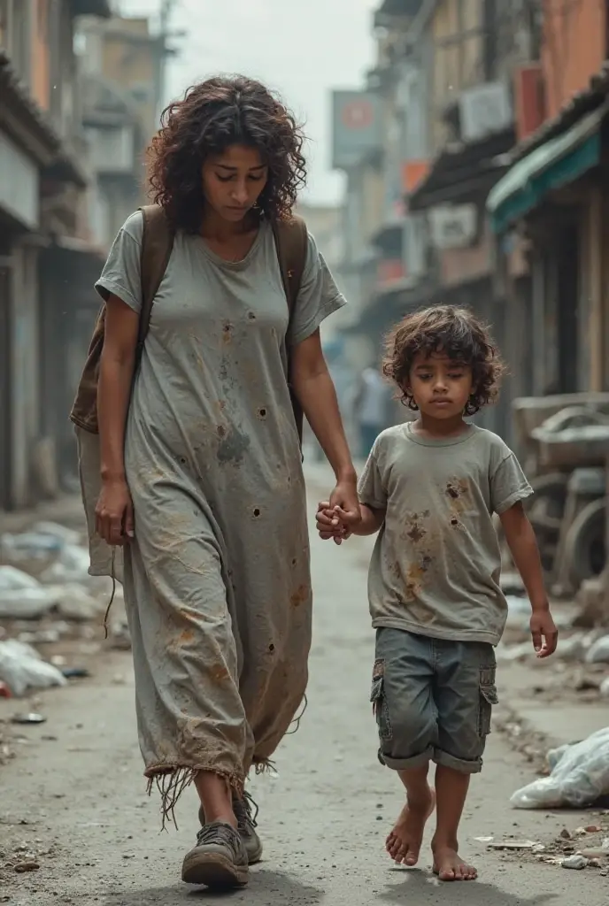 A pregnant mother with her child in a polluted environment