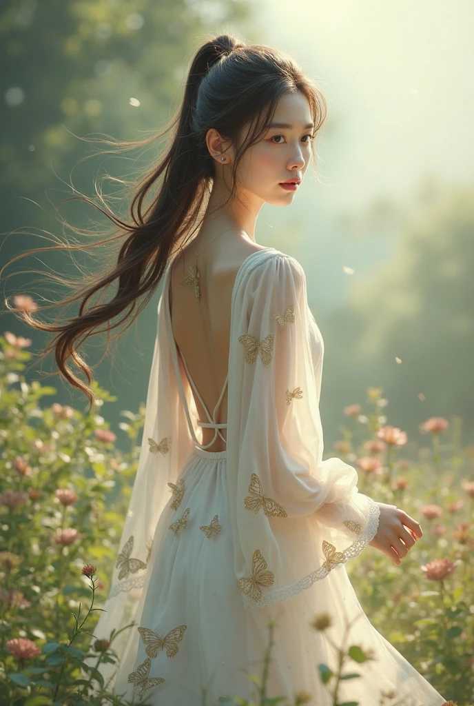 (8k, RAW photo, best quality, masterpiece:1.2), (realistic, photo-realistic:1.37), professional lighting, photon mapping, radiosity, Korean Doll, park, white summer dress