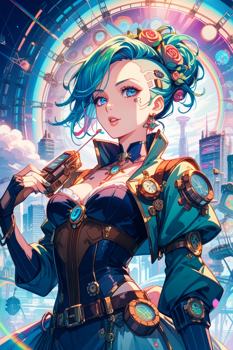 Iridescent時計、Iridescent機械式時計, steampunk, Dieselpunk, Clockpunk, Mysterious color scheme, Twilight light effect, Conceptual installation fantasy art, 2.5D, delicate and dynamic、16K, Ultra-high resolution, Ultra-high resolution, to be born,wonderful ,future、Iridescent、The world 30 years from now