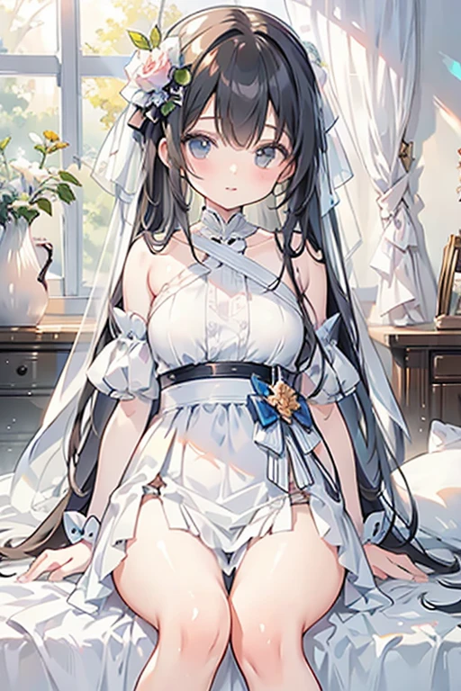 masterpiece, ((Highest quality))、wedding、(4 cute naked girls、A good friend、Standing side by side、kawaii:1.4、12 years old、smile:1.3、smile、Mr.々Hair style、pubic hair、Smaller breasts)、(((Full nudity、Exposing the breasts、Pussy)))、(Realistic and detailed skin texture、pale pastel wedding dresses:1.2、gem、hair ornaments、Veil、See-through)
