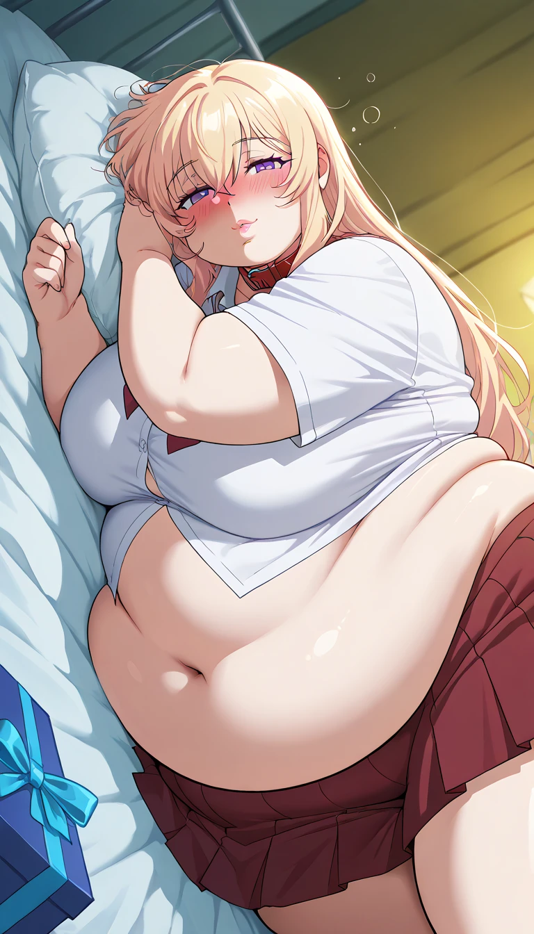 (masterpiece, best quality, highly detailed), 1girls, big belly, huge belly, art by kipteitei, round belly, chubby, curvy, belly grab, enormous belly, fat belly, thicc, bigger belly, really big belly, jiggly belly, (pregnant), (very tired, exhausted), maternity clothes, glasses, barefoot, ((full body)), (grown up), ((millf)), flandre scarlet