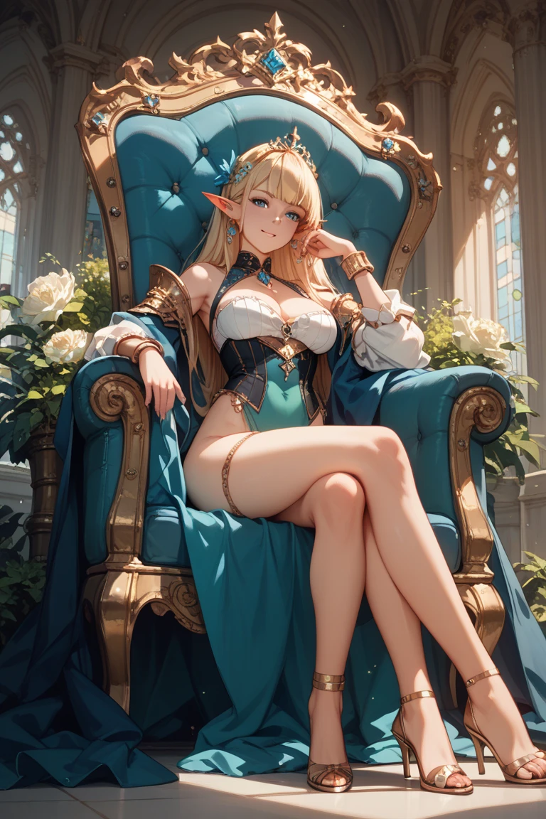 AnnaDV is a stunning and enchanting young woman. She possesses European beauty, with mesmerizing azure blue eyes and lustrous golden hair that gracefully frames her face. "An alluring and majestic queen seated upon a resplendent golden throne, exuding an aura of regal authority and captivating charm."