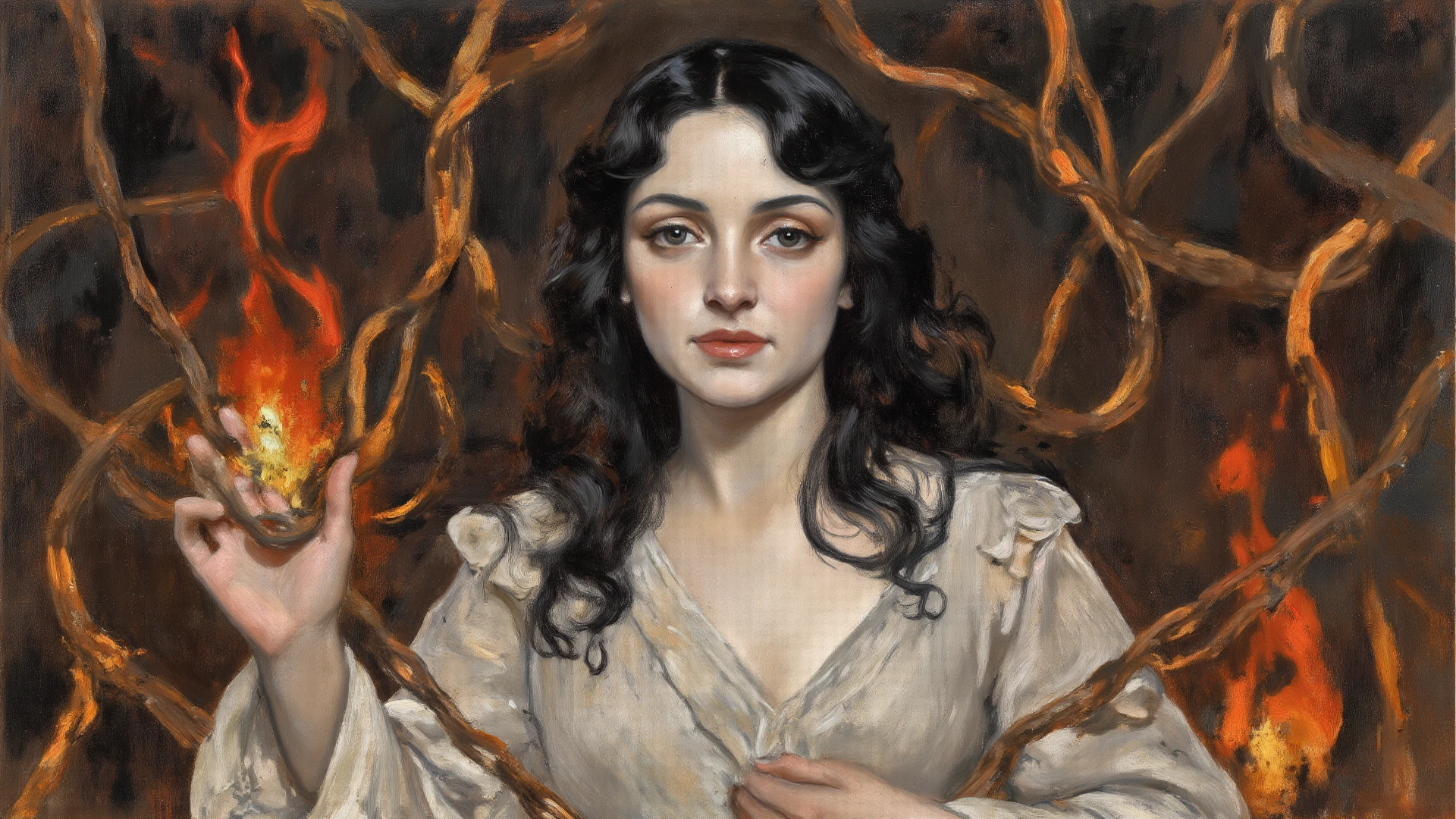 <lora:milomanarastyle_v2-000019:1> masterpiece of traditional media, highly detailed illustration, best hand-drawn quality, portrait of sexy 1girl, mlmnr style, Candle-lit Cave Exteriors