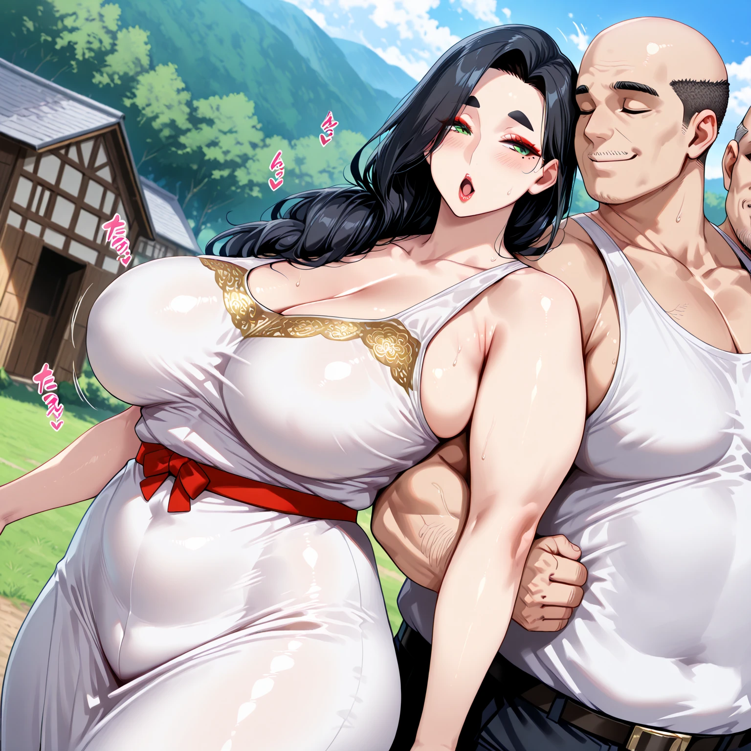 40k, RAW photo, best quality, masterpiece: 1.2), (realistic, photorealistic: 1.37),Pakistani girl) , curvy beautiful face ,naked, nightscape, proud face, sexy , clossal body ,with multiple villager men hugging them, having in a dirty, visible ,vagi