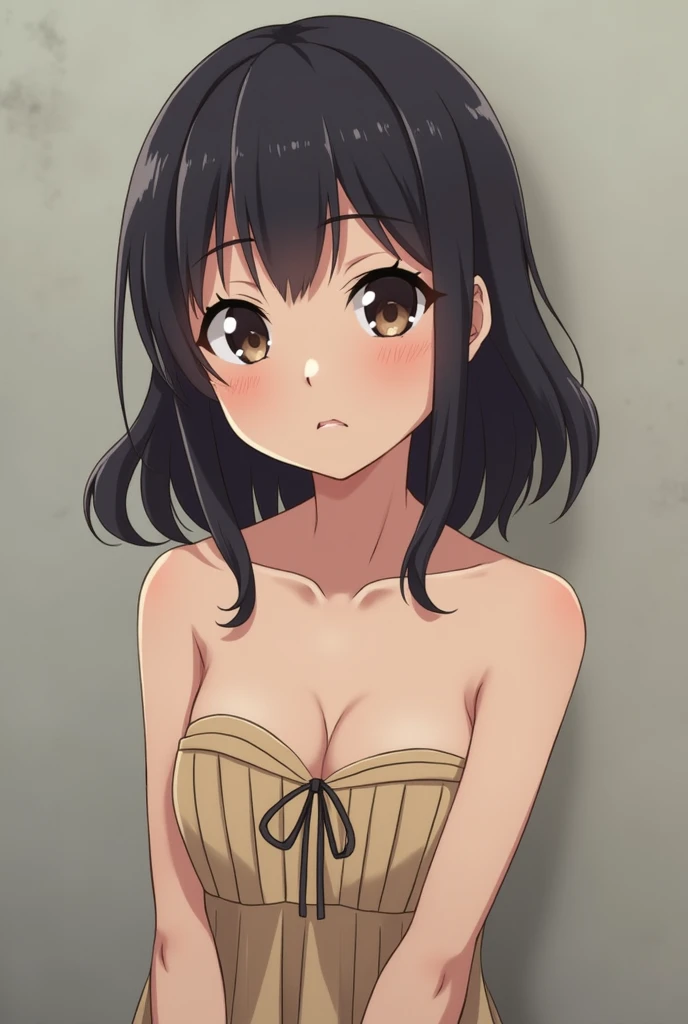 anime girl,short hair, flushed,angry face,short skirt,uncovered bra