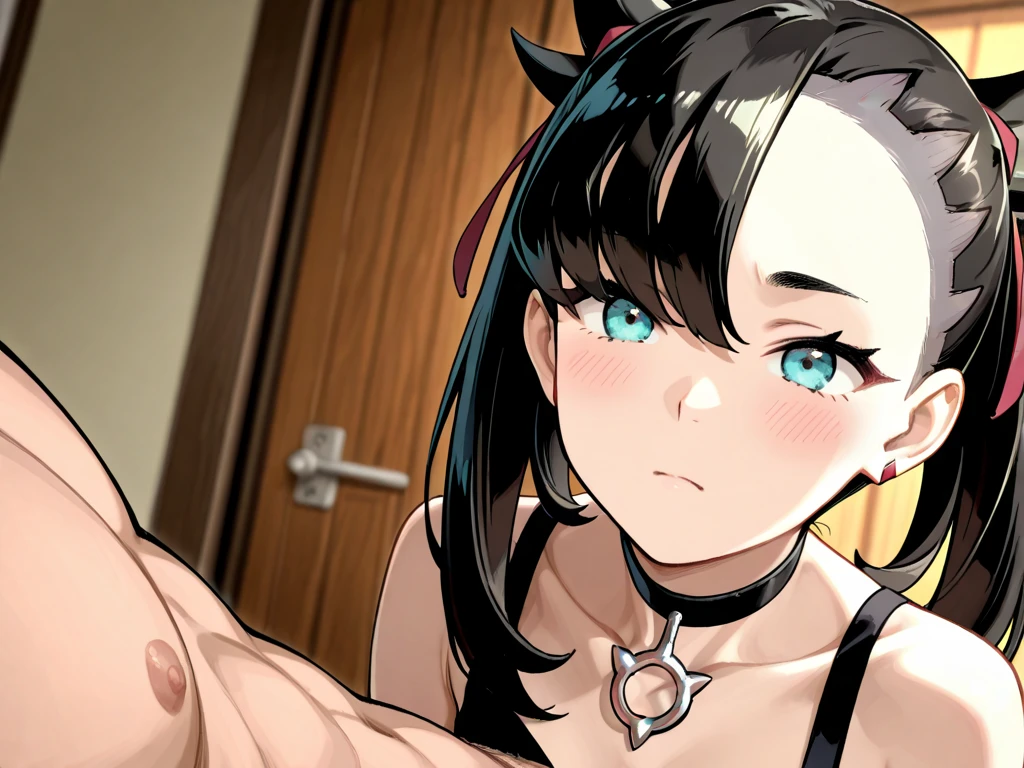 (Hyper-realistic)、(a picture)、(hight resolution)、(in 8K)、(highly detailed)、(Best Illustration)、(Beautiful detailed eyes)、(top-quality)、(ultra-detailliert)、(Master masterpiece)、(wall-paper)、(Detailed face:1.4)、drooping eyes、full of sweat、Full-body close-up、(short-length hair、(silver to bright red ombre hair:1.25)、black choker:1.4)、独奏、1 woman in Japan、22 years old、(skinny thigh、Slim waist、skinny:1.6)、(Sweat、Shiny skin)、(A detailed eye、二重まぶた、thin cheeks、 shinny skin、shiny small neck、shiny lip、lighting on the face)、Front photo、Cameltoe、(nude:1.4、Naked:1.4)、(topless:1.4)、(povfellatio、1 boy、penis、pov fellatio、fellatio、pov、looking at viewer)