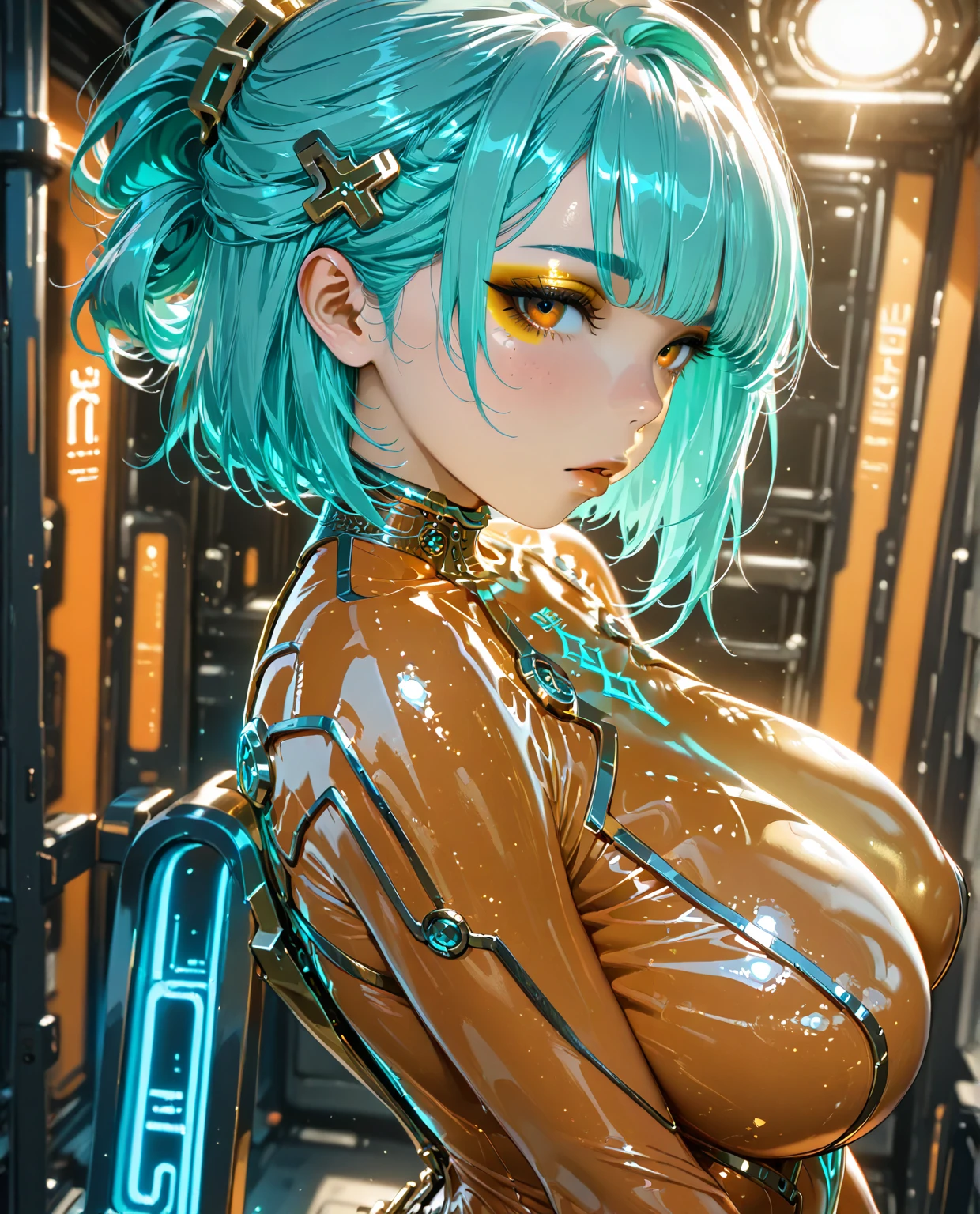 atmosphere oleosa sombria Artwork By Jesper Ejsing Looking into the mirror of truth Detailed cyber punk girl sexy DBZ Bulma Naruto fênix Carne Griffiths Michael Garmash, seb McKinnon, masterpiece", clackngold Orange latex art, in 4D lighting, 8k concept art; ; trending on artstation; deep color; ink drawing; In Futuristic Ultra Detailed , fear Background, Highly Detailed, in buraco negro Scale Like Skin, Daz 3d, Unity, Unreal Engine 5