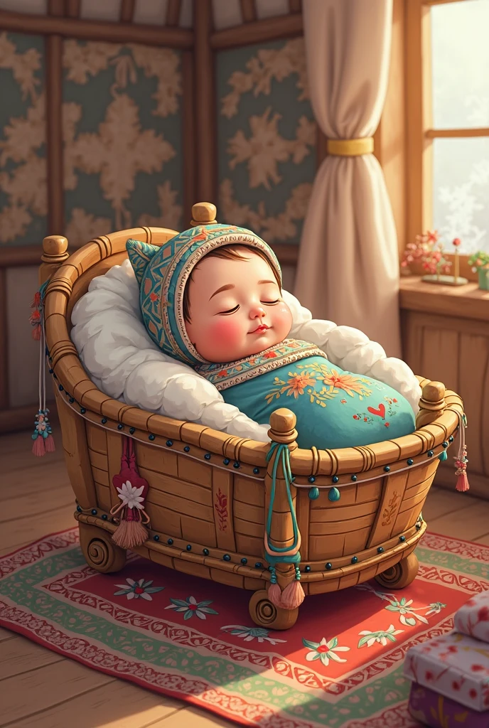 toddler queen of hearts in her cradle into her room