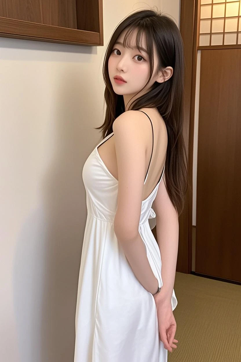1 Girl,seaside,Soft Light,Chinese Beauty,Suspender dress