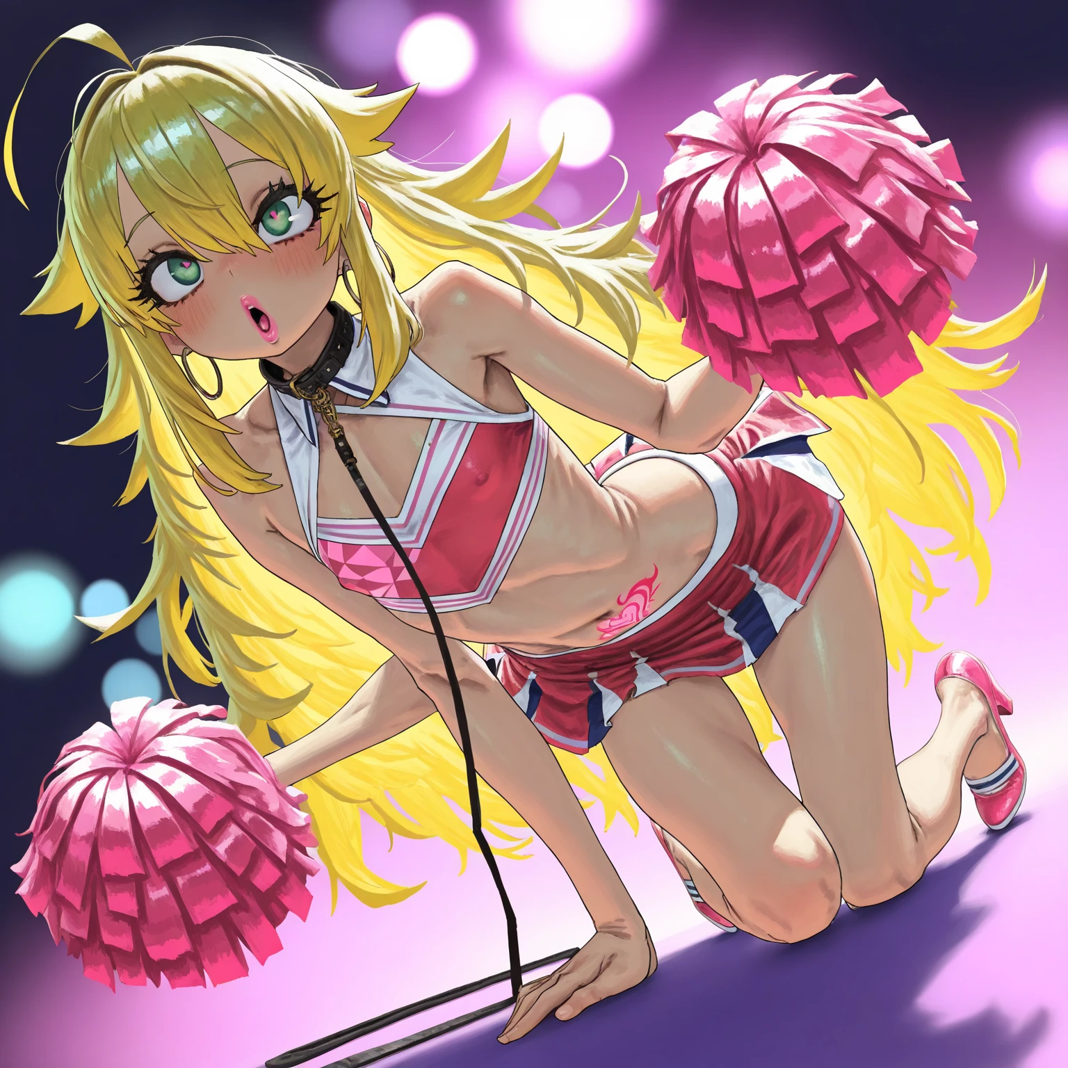 masterpiece, highest quality, High resolution, Hmm., Twin tails, tiara, blue eyes, Long Hair, Ahoge, hair ornaments, Idol, dress, gloves, Are standing, Cowboy Shot, smile, Holding a microphone, Open your mouth, stage, Reaching out,R18,Tentacles,Tentacles拘束,Tentacles挿入,Naughty attack,Ecstasy,Costume damage,Naughty expression,View from below,Heroine in Trouble,Energy Drain,Untransform,