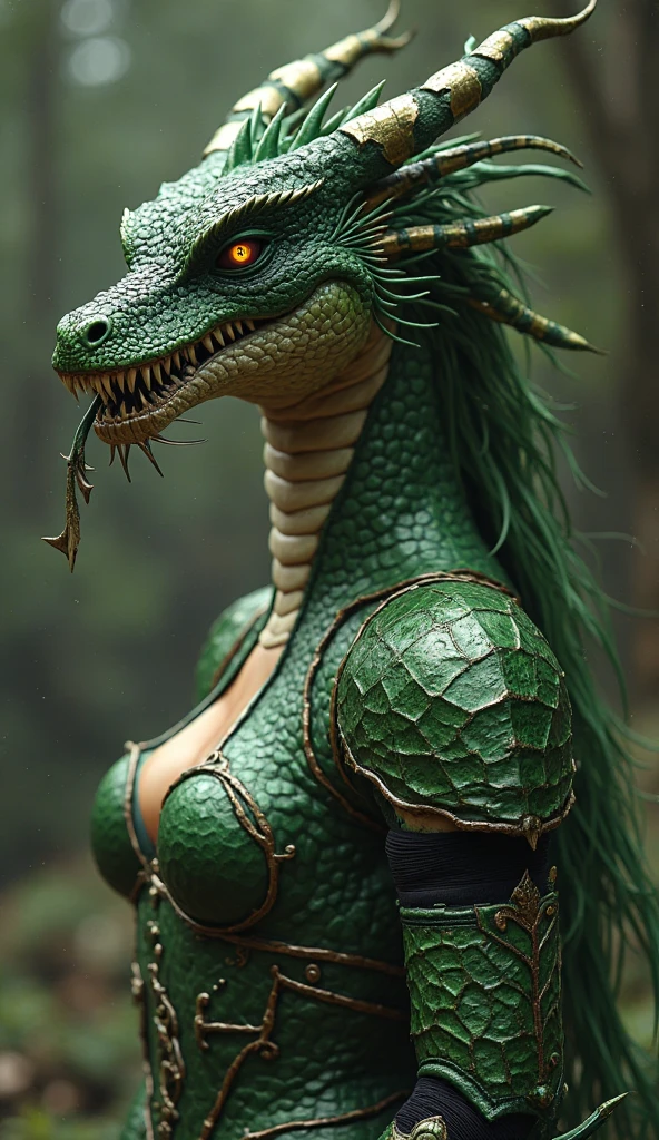 <lora:RPGLizardFolk:1.0> lizard folk:1.2, blurry background, realistic:1.3, female, red dress, huge breasts, (aerola:1.3)