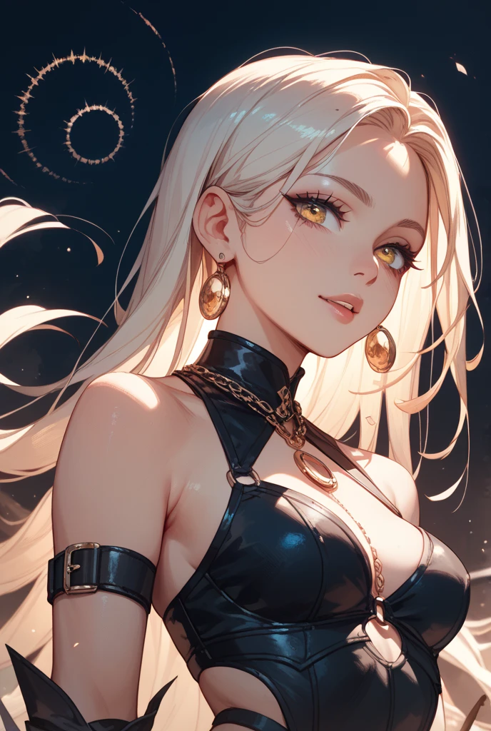 (lifelike, high - resolution:1.3), 1 girl with a perfect body,slender body, Super fine face and eyes,assasin, dark makeup, shiny skin,white hair, ( demons, beautiful captured girl, horror, dark, sexy, rough, , bdsm, golden chains, (golden leash), collar, beautiful bodies, slim, horror style, highly detailed faces, red silk underware, stockings, leather tight boots, closeup