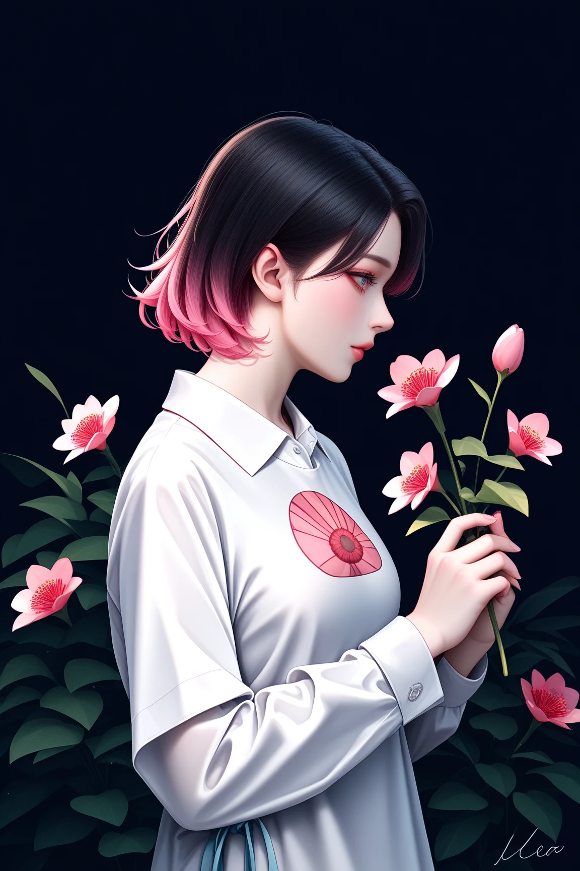 masterpiece, best quality, amazing quality, newest, very aesthetic, BREAK 1girl, solo, bandaid, short_hair, retro_artstyle, bandaid_on_face, choker, mouth_hold, , 1990s_\(style\), profile, palm_tree, cigarette, adjusting_hair, cross, bandaid_on_nose, armpits, arms_behind_head, arms_up, black_hair, cleavage, upper_body, motor_vehicle, sepia,