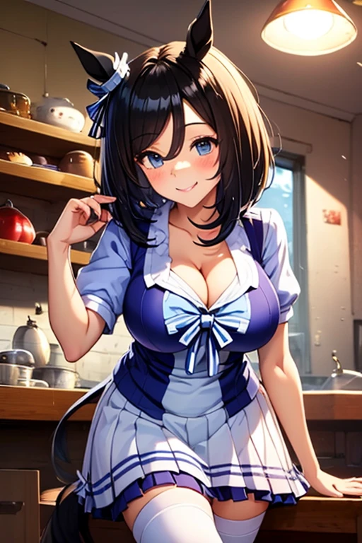female, apron, voluptuous, sitting down, sideboob, armpit, (no pants), (witheout panties)