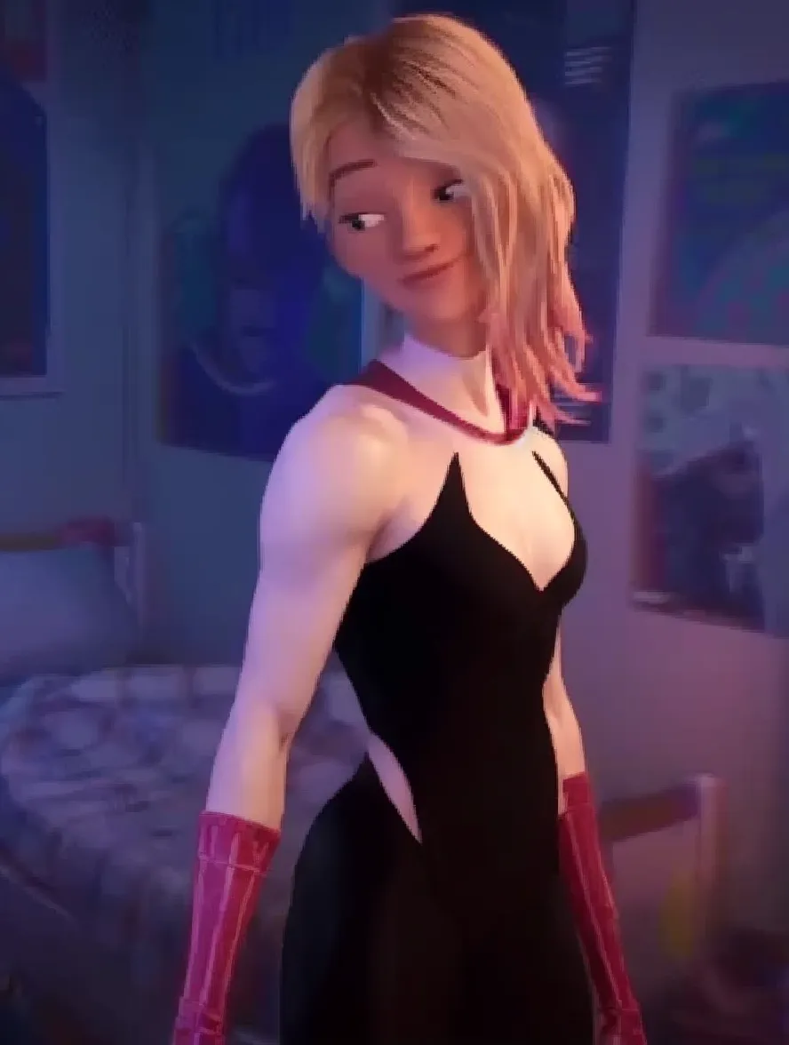 sgwen, spider-gwen, gwen stacy is gangraped group sex 1girl multiple boys explicit sexual scenes into the spiderverse rendering style, it looks like a scene from the movie, spider-verse movie animated style, yuri touching, cameltoe pussy lips squirt, lesbians