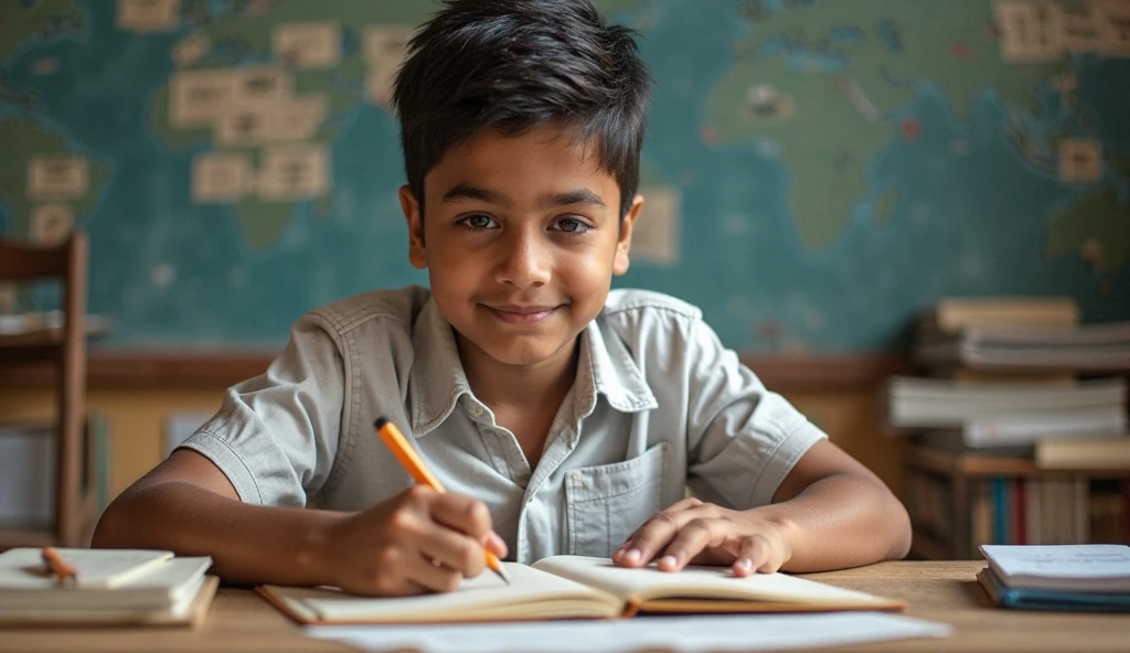 Indian boy in class room 