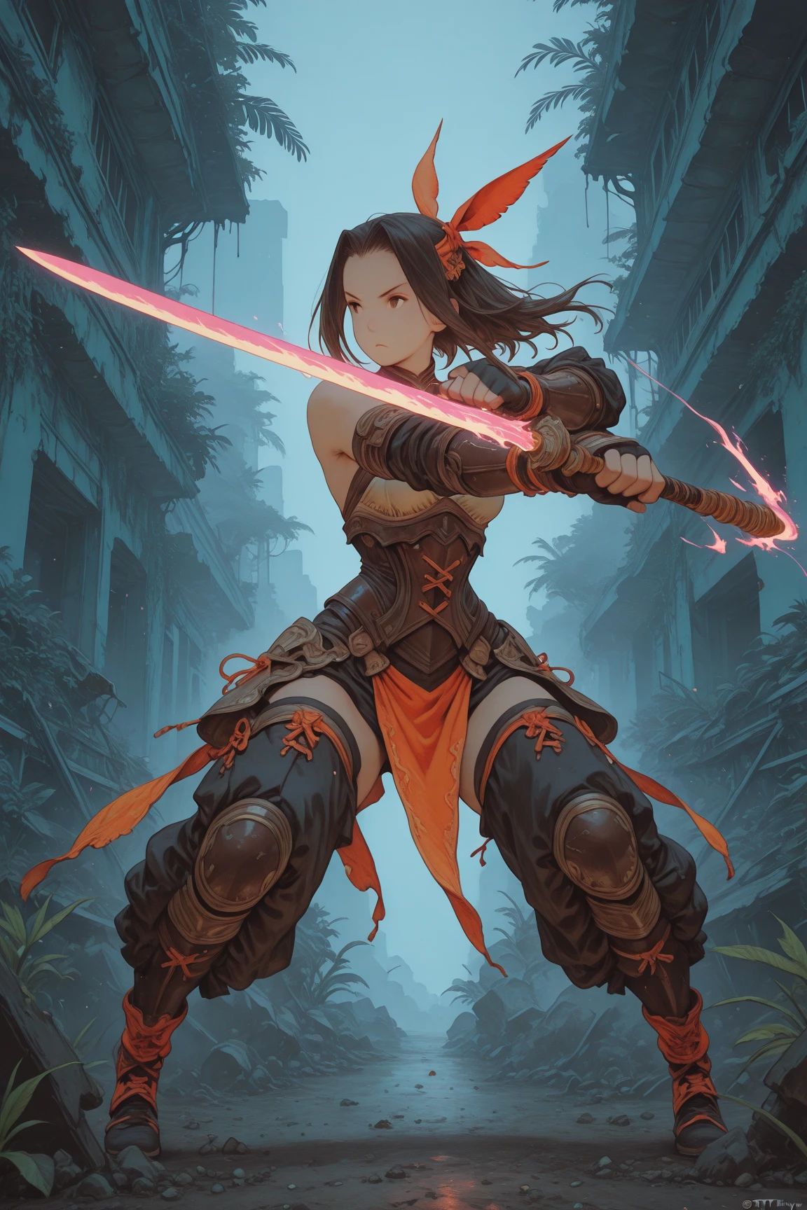 Super realistic illustration masterpiece 3D warrior Maya, arco e flecha, pronto para atirar, agachada de frente, flat terrain little vegetation body brlo