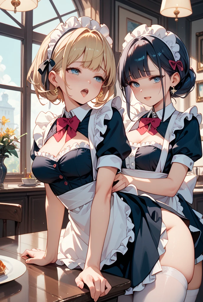 nswf,(Tabletop, Highest quality:1.2), Cowboy Shot, alone, One Girl, Kaho Hyuga, smile, View your viewers, Holding Tray, Twin tails, Head scarf, Maid, Frills, Blue Shirt, Waist apron, puffy short sleeve, Blue Skirt, Thighs Thighs Thighs Thighs, White glow, One Girl, Sex, On the bed, throw, , Mission Grab, Missionaries, Tabletop, Highest quality,Mission Grab,Doggie Grab,kawashiro nitori20Old Man、hetero、intercourse with a man、doggystyle 、clothed sex,,A man grabs a woman's buttocks from behind、For men, only the body is drawn