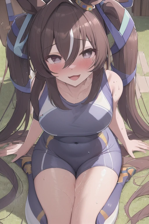 (NSFW:1.3), (realistic, photo realistic:1.2), ((highest quality)), move the center of gravity backwards, pretty embarrassing, hokko tarumae \(umamusume\), Purple eyes, barefoot, (School swimsuit:1.2), horse taill, (squat:1.4), put the heel on the ground, spread legs, squat with your knees up, Attach your ass to the ground, beautiful face details, real human skin, gentle expression, realistic, photorealistic, cute, squat deep on beach, whole body, Smile, natural smile, charming smile, enchanting smile, (looking at the viewer:1.2), From before, from below, (wind:1.1)