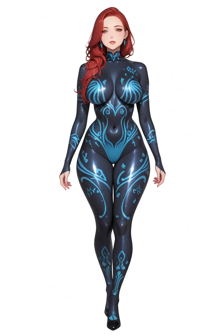 a sexy woman, fog, soft light, (best quality), (masterpiece), slim, anime, (body painting:1.4), (full body view), (standing), (leg on leg)
