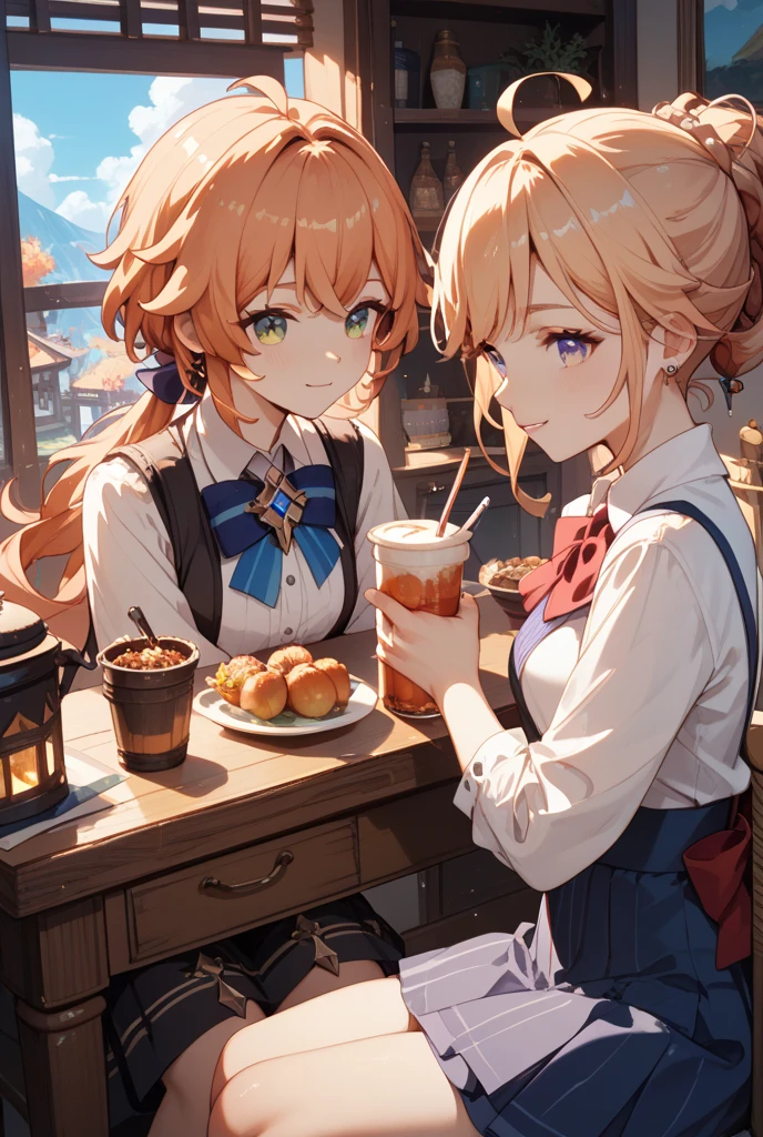 Yoimiya, apron, sweater, from behind, ass, coffee shop, cakes, sweets, comfy, embarrassed, mother, children, daughter, wife, married, evening, autumn