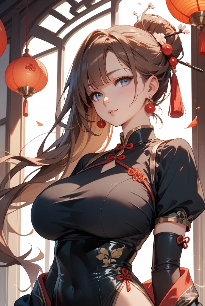 (nsfw:1.3), ((masterpiece, sidelighting, finely detailed beautiful eyes: 1.2)), ultra-detailed, ultra high res, professional lighting, high quality makeup, beautiful detailed eyes, sexy, beautiful, big eyes, drooping eye,(1 girl:1.3), (high school student:1.2), (middle breasts:1.1), (china dress:1.6), (blush cheek, blush body:1.1), moist eyes, (black hair), absurdly long hair, (twintails, double bun:1.1), Extremely cute, (extremely detailed beautiful face), Authentic skin texture, beautiful hair, beautiful face, beautiful eyes, beautiful body, beautiful hands, (smile), standing, (face focus, cleavage breasts:1.6)