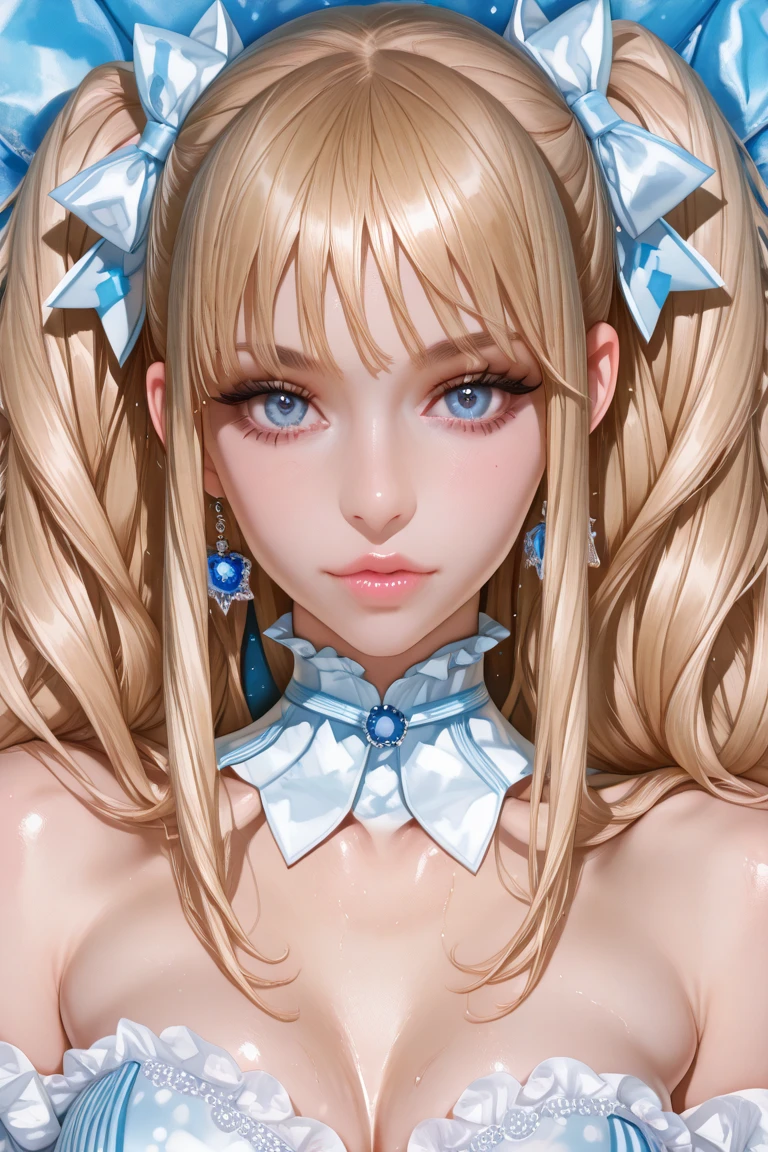 highest quality Beautiful face one girl realistic Perfect Human Anatomy The perfectly structured human hand Super Drill Twintails Platinum Blonde Hair Body Plump 16 years old Shiny skin Slit eyes Thick makeup in Chinese style Long eyelashes Cao Cao Warlene