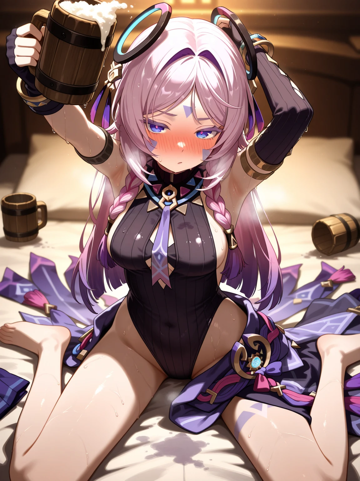 masterpiece, best quality, highres, aanana, long hair, twintails,1girl.solo,(wizard’s robe, witch’s clothes, wizard, witch, witch’s hat, crowned cap, breasts spilling out of bra,:1.3),small breasts