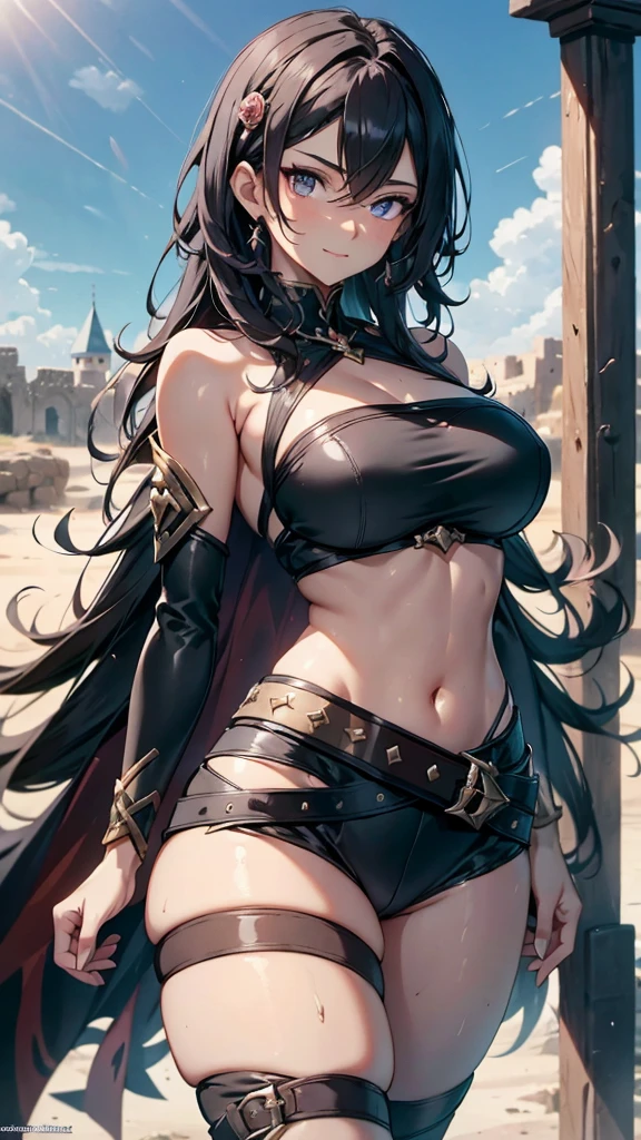 beautiful girl、Big Breasts、Black Hair、Long Straight、Great style、Nice body、Abdominal muscleuscular、Beautiful buttocks、Toned Legs、Bikini Armor、Erotic armor、Are standing、The whole body is visible、middle ages