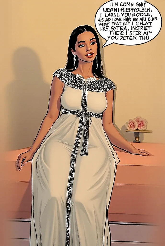 beautiful dark skinned indian bimbo ifbb bimbo, reflective gold shiny bra, translucent white top, bra visible through clothes, iridescent high-waisted sheer medium_lpskirt