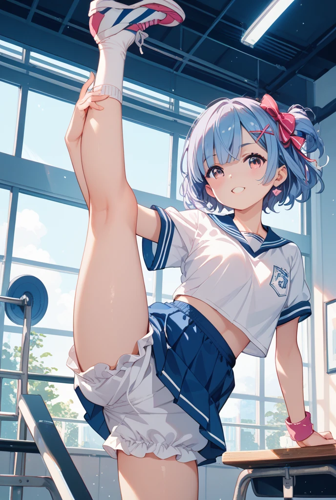 (((((whole body)))))、two girls、Youmu, This is a very cute gym uniform 、smile,、cowboy shot、acrobatic pose、