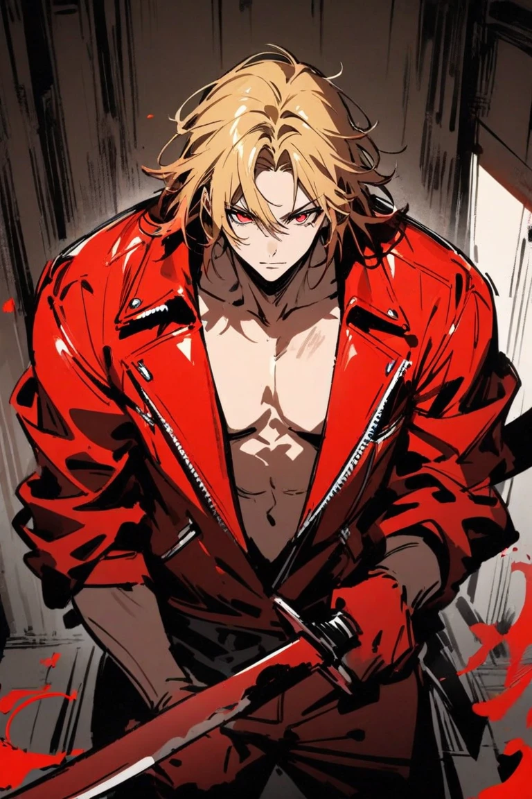 Edward Elric from Fullmetal Alchemist, automail right arm, serious, hands on hips, defined body, shirtless, abs, white gloves