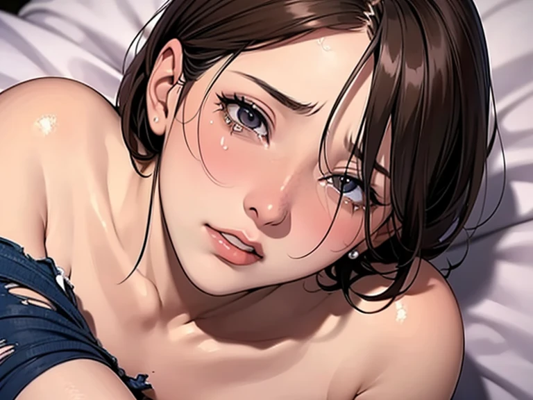 ((the most beautiful woman in the world:1.76)),(masterpiece:1.66),(FHD:1.11),(16K:1.12),(best quality:1.14),high quality,(ultra detailed:1.15),hyper detailed,insanely detailed, exquisite,beautiful,absurdres,1 woman,(house wife:1.5),(40 years old:1.3),(middle-aged:1.49),japanese woman,((the most beautiful woman in the world)),(slender:1.55),beautiful,medium skin,shiny skin,detailed skin,detailed face,beautiful breasts,small breasts,side part, curly hair, half updo,((White panty, white bra, lace)),Dining,sit to sofa,(shy:1.76),(from above:1.5),(looking up:1.4),(looking at viewer:1.33),(looking at viewer:1.33),(lewdness:1.84),