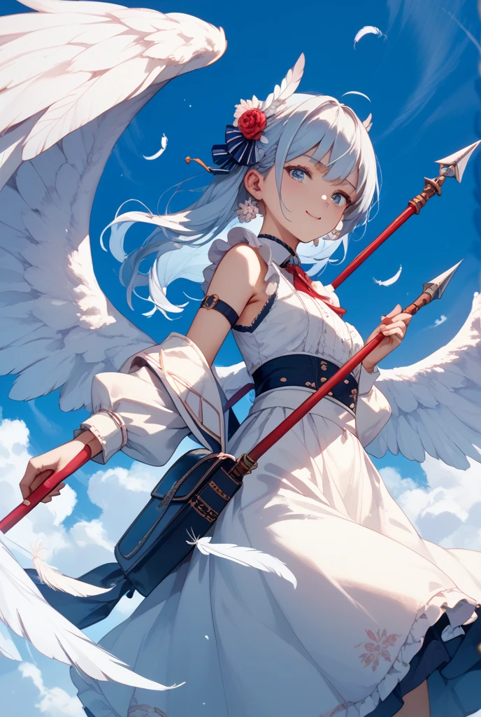 ((Red feather ornaments)), ((((Huge white wings)))), White cloak, White boots, (frontage), Under the sunlight, By the window, White hair, bangs, ahoge, Long hair, Halo, Red eyes, Blush, Blush, Light smile, High detail, anime big breast, Chiaroscuro, Ray tracing, shadowing, character sheets, first person perspective, 16k, hyper HD, Masterpiece, High quality, High details, Award-Awarded, Best quality, ccurate, Anatomically correct,correct hand,Dull hair,5 fingers